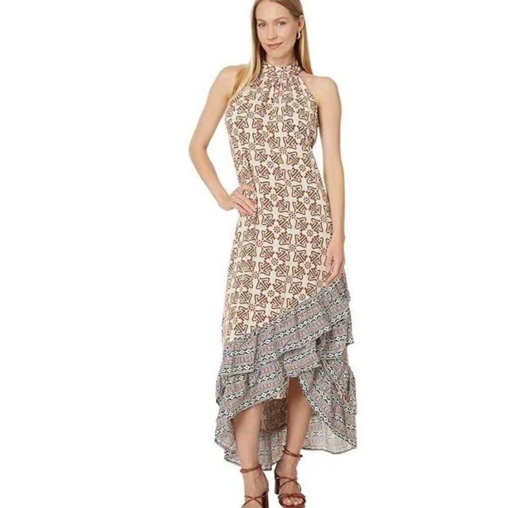 Vince Camuto Playful Paisley cream and brown high low maxi dress xl NWT